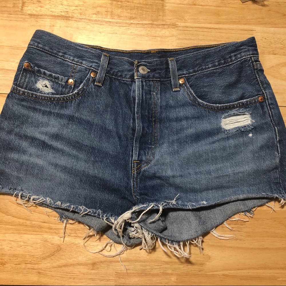 Levi Strauss 501 distressed denim shorts